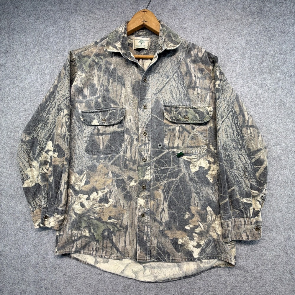 Vintage Mossy Oak Camo Chamois Button Up Shirt Size Medium Made In USA
